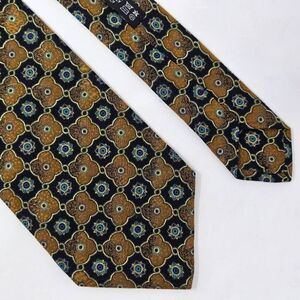 BRIONI SILK TIE BLACK MUSTARD GREEN LUXURY CHECKER SATIN 3.75" X 60"